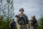An Airman from the Georgia Air National Guard’s 116th Security Forces Squadron acts as the point man for a joint Security Forces and Latvian patrol during Northern Strike 19 while training in Rogers City, Mich., July 31, 2019.