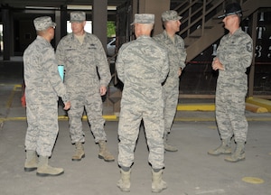 Senior leaders from the 433rd Training Squadron welcome 340th Flying Training Group Commander, Col. Allen Duckworth, and Group Superintendent Chief Master Sgt. Goetze to the squadron’s unit training assembly and enlisted summit, held at Joint Base San Antonio-Lackland, Texas July 23-25. (U.S. Air Force photo by Debbie Gildea)