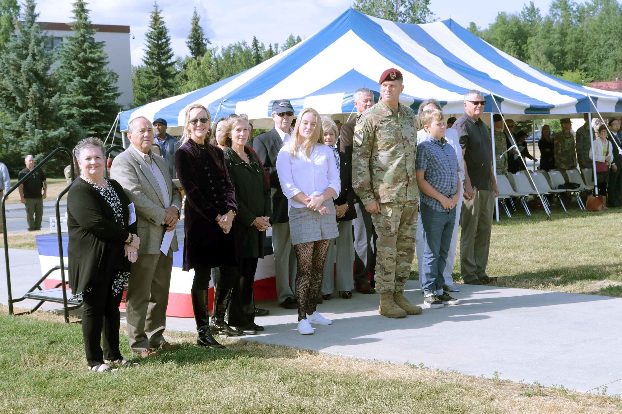Maj. Gen. Peter Andrysiak, U.S. Army Alaska commander, poses with his family after the USARAK change of command ceremony on Pershing Field July 16.