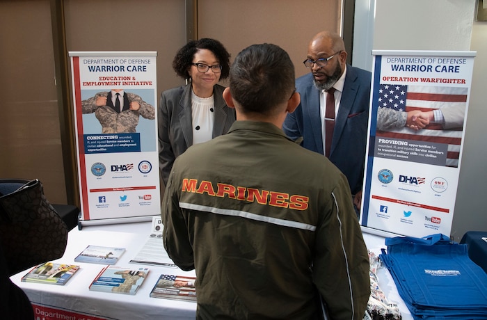 Wounded, ill and injured service members from the Marine Corps and Army combine with Federal Bureau of Investigation staff during a joint physical training, job fair and morale building exercise at the FBI National Academy in Quantico, Virginia on May 22, 2019.    (DoD Photo by Roger L. Wollenberg)