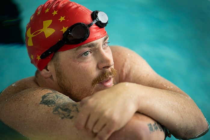 U.S. Marine Corps veteran Isaac Blunt participates at the DoD Warrior Games swimming competition in Tampa, Florida, June 29, 2019.  The 2019 Warrior Games consist of 13 Paralympic-style sports, and more than 300 athletes representing the U.S. Marine Corps, Army, Navy, Air Force, Special Operations Command, and five international teams.