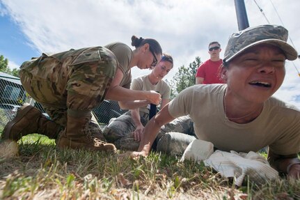 Members of the 149th Medical Group participate in Tactical Combat Casualty Care training at Coast Guard Station Lake Tahoe, Nevada, June 16