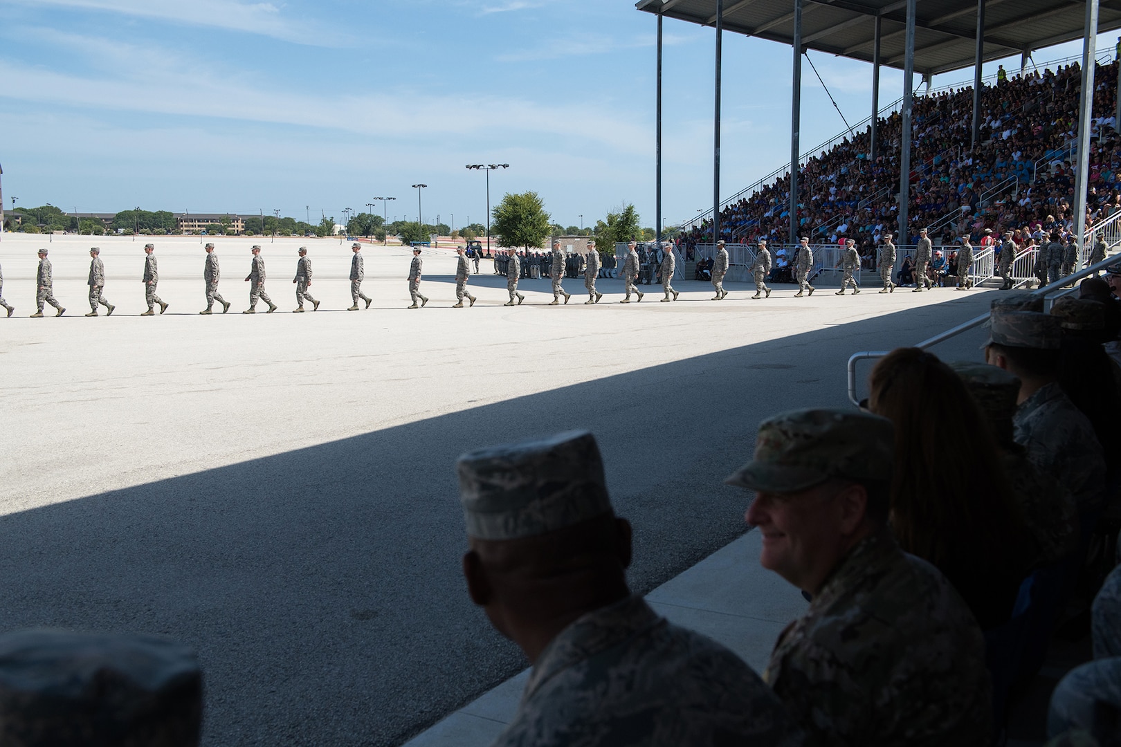 U.S. Air Force Lt. Gen. Brad Webb, commander of Air Education and Training Command (AETC), attends the coin ceremony Aug. 1, 2019, at Joint Base San Antonio-Lackland, Texas