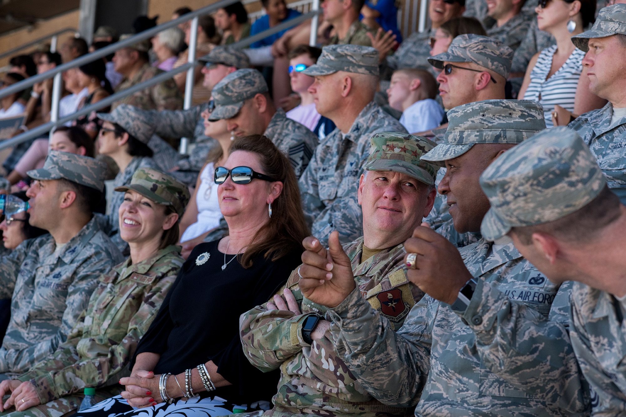 U.S. Air Force Lt. Gen. Brad Webb, commander of Air Education and Training Command (AETC), attends the coin ceremony Aug. 1, 2019, at Joint Base San Antonio-Lackland, Texas.