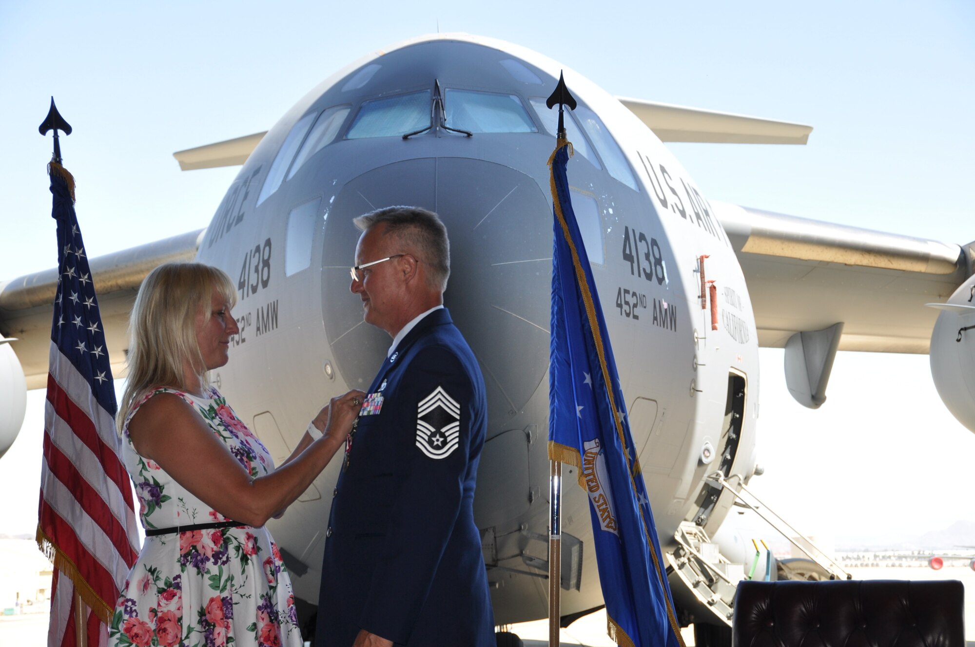 After completing more than 37 years of faithful service to his country, 452nd Aircraft Maintenance Squadron Superintendent, Chief Master Sgt. James L. Madsen, officially retired Saturday, July 27, 2019. Madsen’s retirement ceremony took place in March Field’s “Pride Hangar,” and was very-well attended, which considering the soaring afternoon temperatures, proved a fine indication of the esteem with which the chief is held.