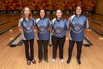 NAVAL STATION GREAT LAKES, Ill. (July 22, 2019) Air Force women’s bowling team, from left to right, Lt. Col. Danielle H. Crowder, Master Sgt. Lisa S. Yanez, Tech Sgt. Kathleen M. Hastings, and Maj. Virginia L. Aguilar, at Armed Forces Bowling Championship held on Naval Station Great Lakes, July 22. The Armed Forces Bowling Championship is underway from July 18 to July 24, and features a two-day elimination round and a three-day championship series that began with 50 of the military’s top-ranked bowlers pitted in Singles, Doubles, Mixed Doubles, and Team-based competition.