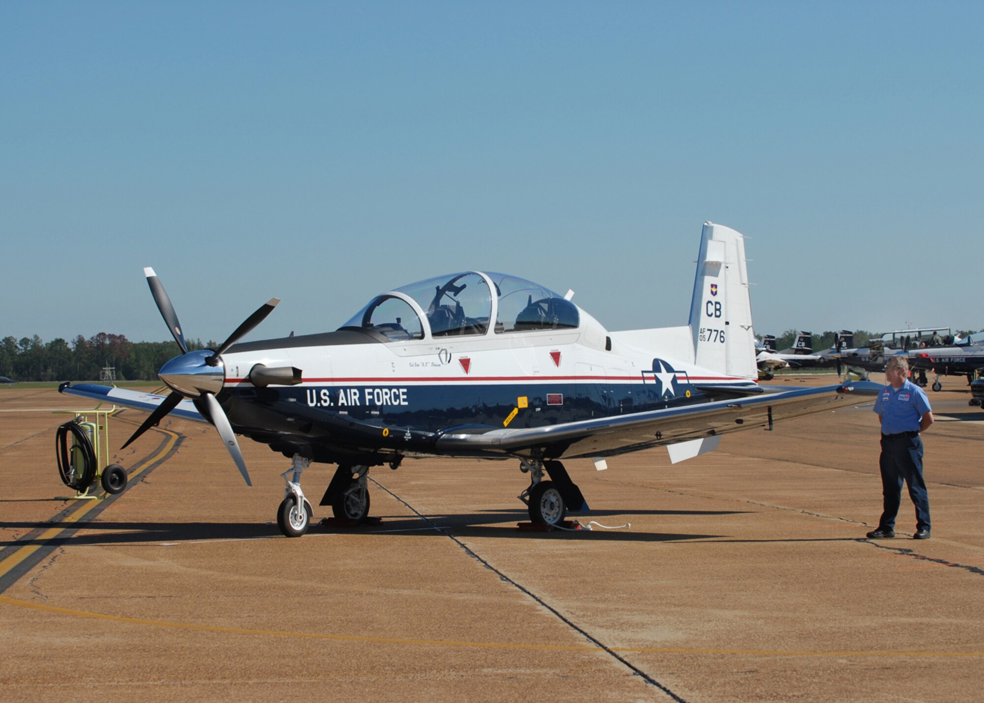 The T-6A Texan II is a single-engine, two-seat primary trainer designed to train Joint Primary Pilot Training, or JPPT, students in basic flying skills common to U.S. Air Force and Navy pilots. (U.S. Air Force photo)