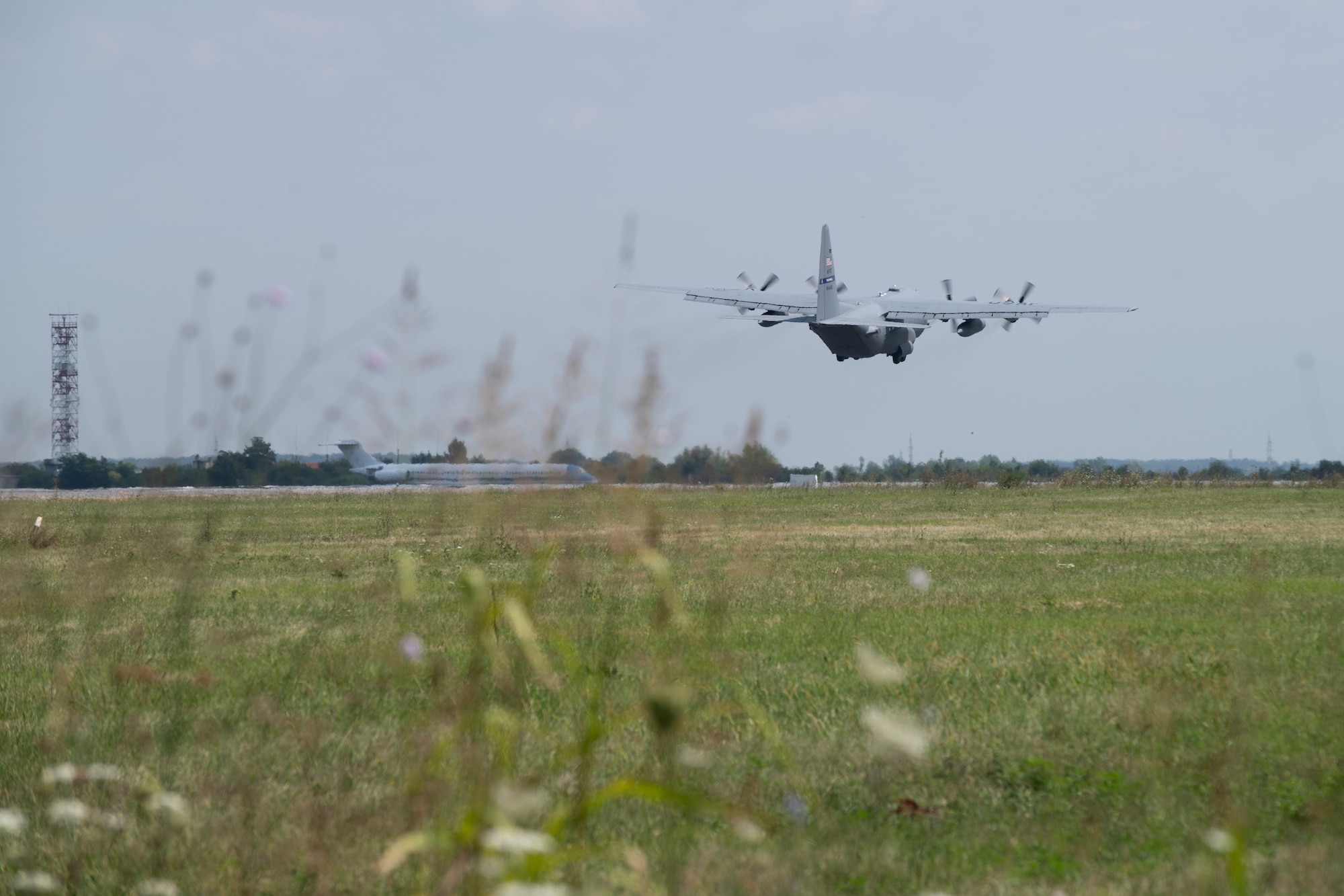 A C-130H Hercules assigned to the 357th Airlift Squadron, 908th Airlift Wing, Maxwell Air Force Base, Alabama, takes off in support of Carpathian Summer 19, July 31, 2019, at Otopeni Air Base, Romania.