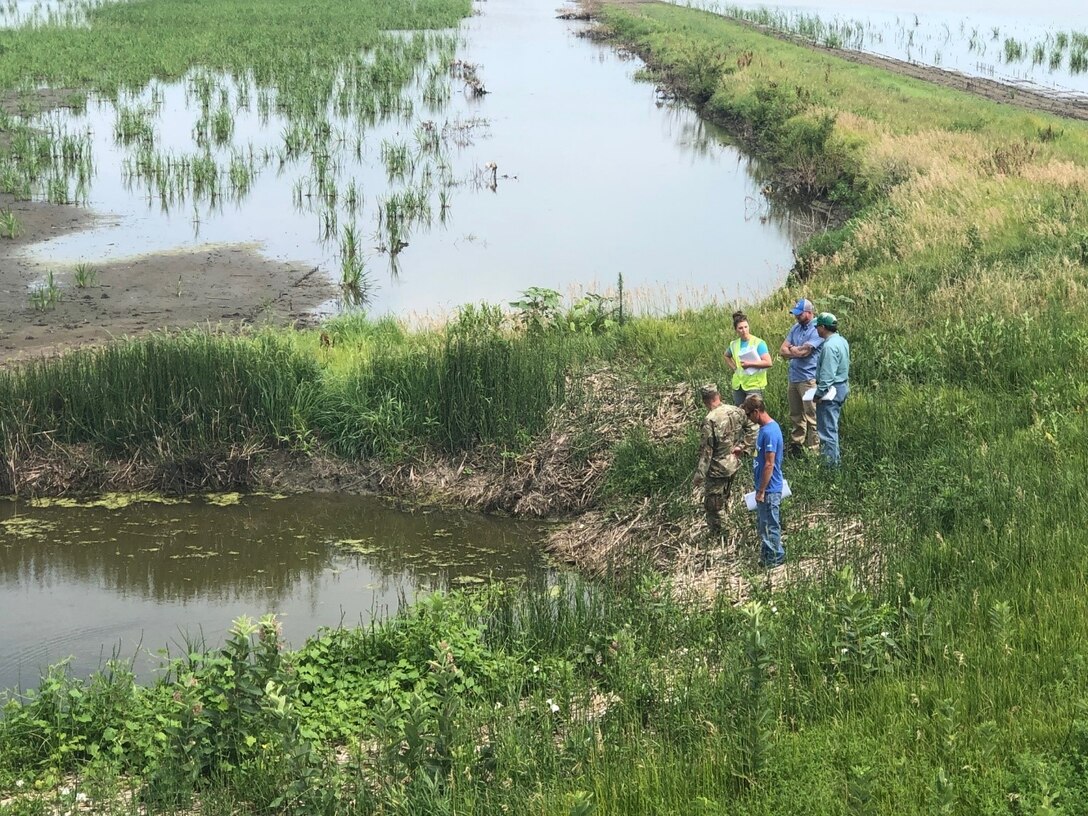 USACE Engineering and Construction Team and the Local Levee Sponsor conducting the Plan In-Hand Review on the L-561 Nishnabotna Levee July 30, 2019.