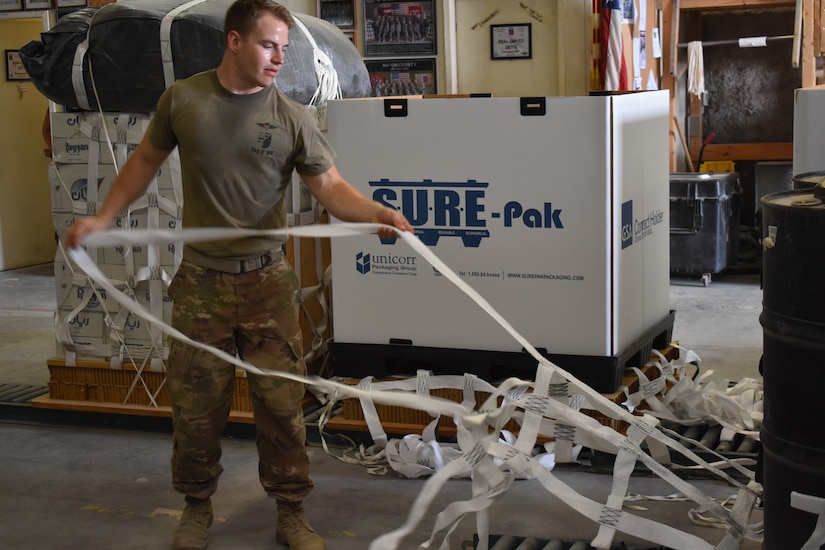 Soldiers of the 861st Quartermaster Company, U.S. Army Reserve, operating in Qatar under the 77th Sustainment Brigade, have been preparing aerial drops for delivery across the U.S. Central Command area of operations.