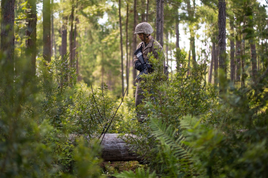A recruit with Fox Company participates in the Crucible on Parris Island, S.C. August 1, 2019. The Crucible is the culminating event that test recruits mentally and physically, it is the final step before becoming a U.S. Marine. 
(U.S. Marine Corps photo by Lance Cpl. Samuel Fletcher)
