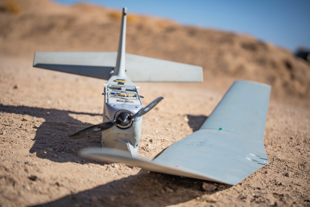 U.S. Marines with 1st Battalion, 25th Marine Regiment, 4th Marine Division, use the RQ-20 Puma Unmanned Aerial System to provide intelligence, surveillance and reconnaissance for their unit at Marine Corps Air Ground Combat Center Twentynine Palms, Calif., July 31, 2019, during Integrated Training Exercise 5-19. Reserve Marines with 1/25 participate in ITX to prepare for their upcoming deployment to the Pacific Region. (U.S. Marine Corps photo by Sgt. Andy O. Martinez)