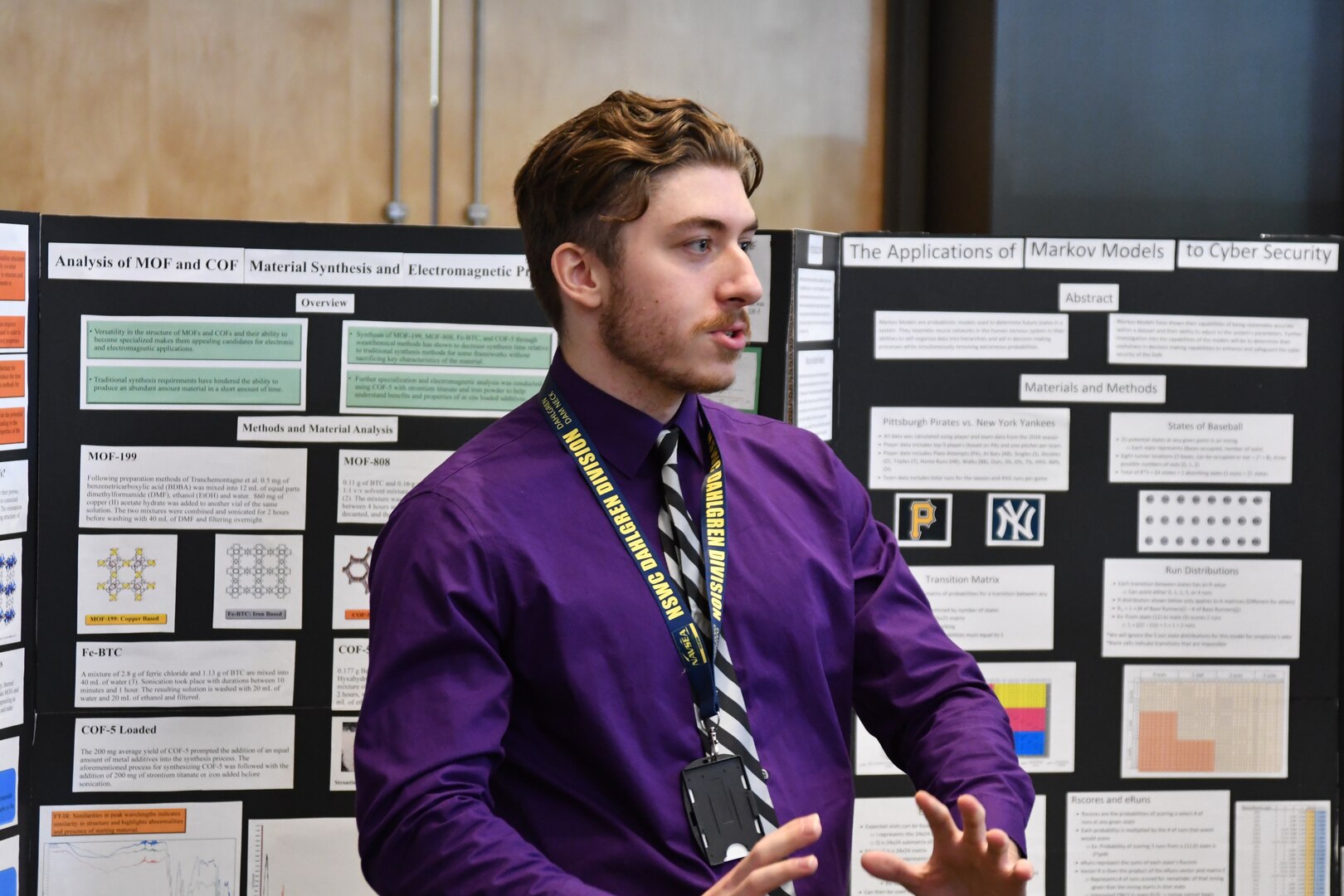 IMAGE: DAHLGREN, Va. (July 25, 2019) — A student briefs attendees on his technical project as his summer internship concluded at the Naval Surface Warfare Center Dahlgren Division. He was among 20 college students who completed their internships via the Naval Research Enterprise Internship Program (NREIP). The program encourages students to pursue science and engineering careers, furthers education via mentoring and their participation in research, and makes them aware of Navy research and technology efforts, which can lead to civilian employment within the Navy.