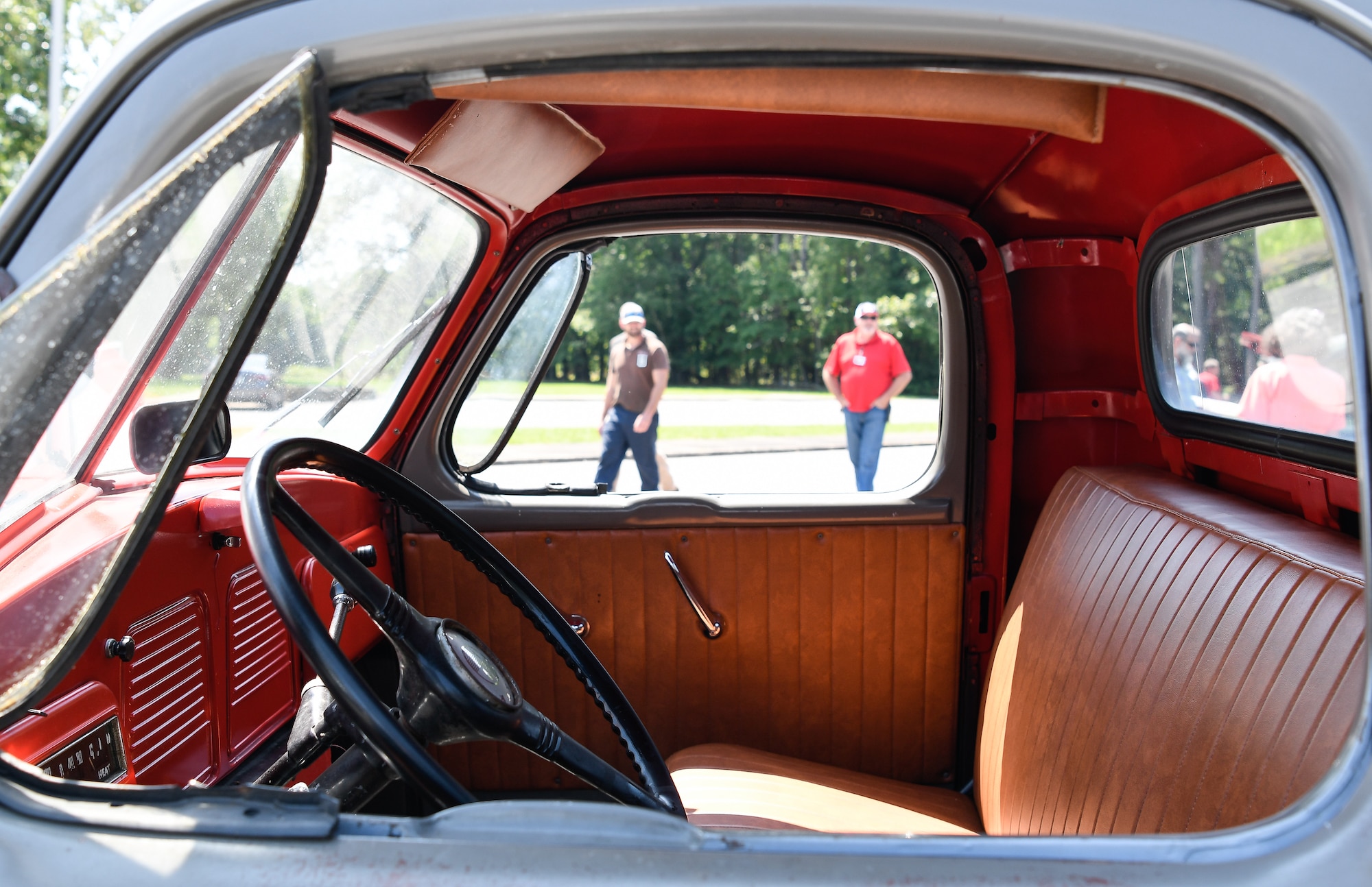 A Studebaker truck is on display at Arnold Air Force Base July 26, 2019, during a car show and barbecue hosted by the Arnold AFB Junior Force Council and Air Force Sergeant's Association Chapter 477. (U.S. Air Force photo by Jill Pickett) (This images has been altered by obscuring badges for security purposes.)