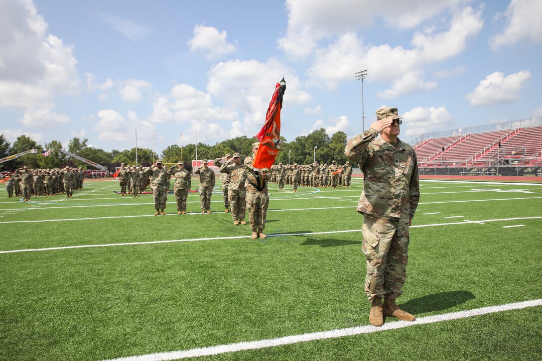 The Delaware National Guard held a deployment ceremony for 250 of the Delaware Army National Guard’s 198th Expeditionary Signal Battalion Soldiers at the Delaware State University Football Stadium in Dover, Del., August 3, 2019.