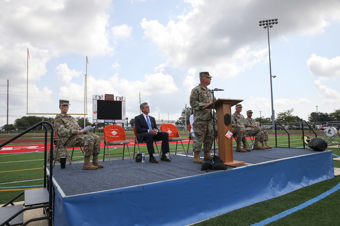 The Delaware National Guard held a deployment ceremony for 250 of the Delaware Army National Guard’s 198th Expeditionary Signal Battalion Soldiers at the Delaware State University Football Stadium in Dover, Del., August 3, 2019.