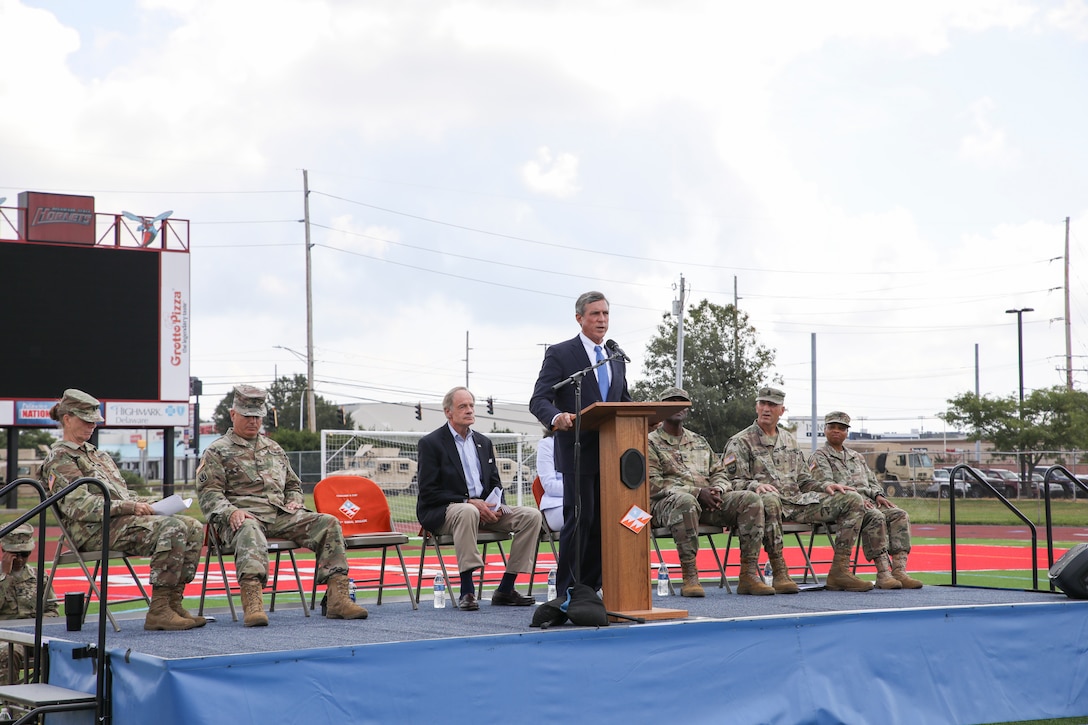 The Delaware National Guard held a deployment ceremony for 250 of the Delaware Army National Guard’s 198th Expeditionary Signal Battalion Soldiers at the Delaware State University Football Stadium in Dover, Del., August 3, 2019.