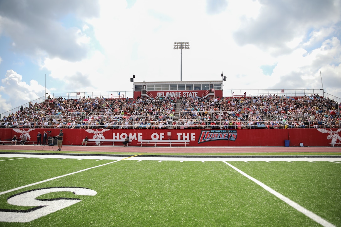 The Delaware National Guard held a deployment ceremony for 250 of the Delaware Army National Guard’s 198th Expeditionary Signal Battalion Soldiers at the Delaware State University Football Stadium in Dover, Del., August 3, 2019.