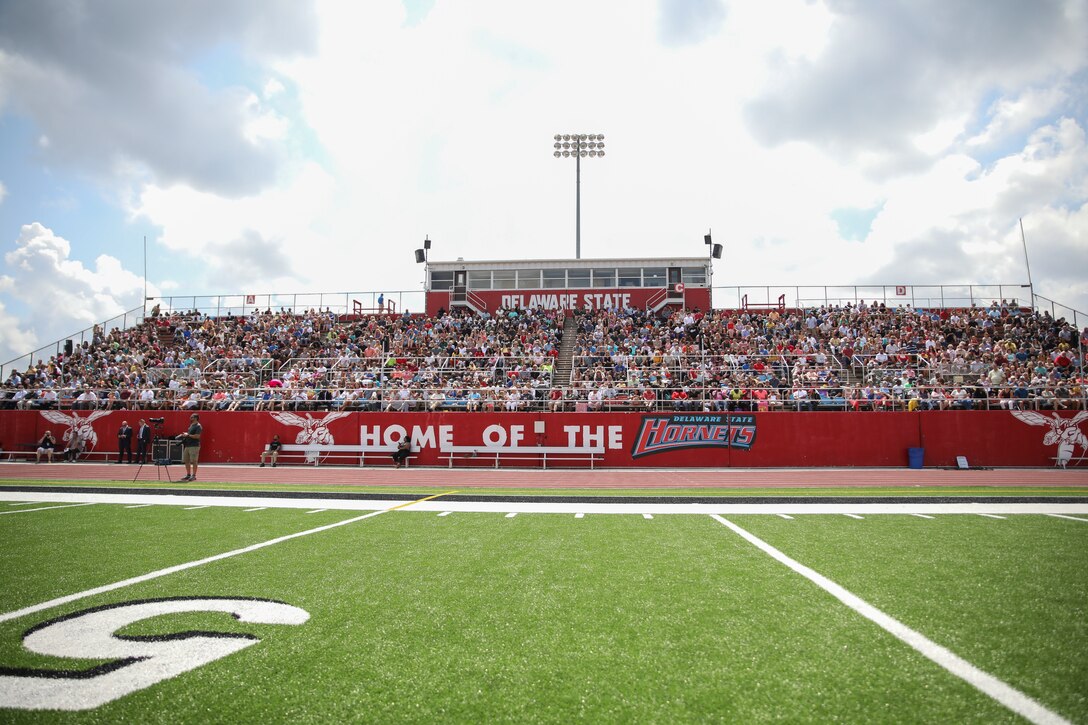 The Delaware National Guard held a deployment ceremony for 250 of the Delaware Army National Guard’s 198th Expeditionary Signal Battalion Soldiers at the Delaware State University Football Stadium in Dover, Del., August 3, 2019.