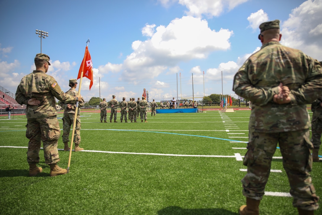 The Delaware National Guard held a deployment ceremony for 250 of the Delaware Army National Guard’s 198th Expeditionary Signal Battalion Soldiers at the Delaware State University Football Stadium in Dover, Del., August 3, 2019.