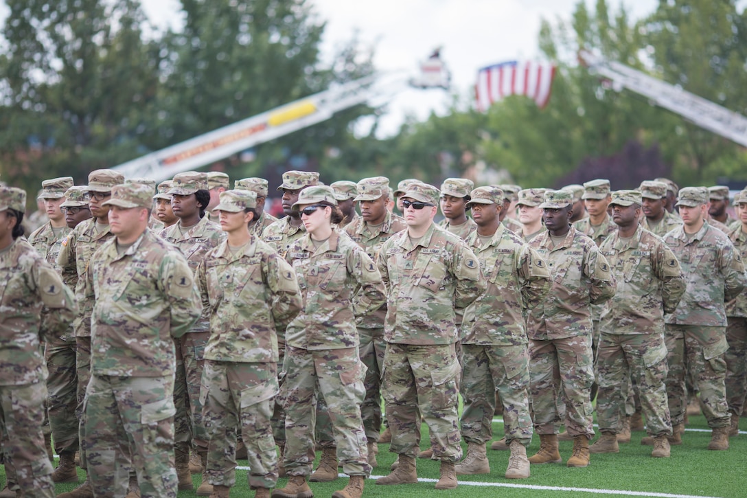 The Delaware National Guard held a deployment ceremony for 250 of the Delaware Army National Guard’s 198th Expeditionary Signal Battalion Soldiers at the Delaware State University Football Stadium in Dover, Del., August 3, 2019.