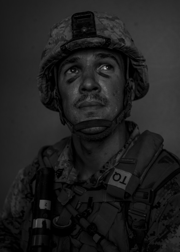 U.S. Marine Corps Sgt. John M. Dodd, an infantry rifleman with 1st Battalion, 25th Marine Regiment, 4th Marine Division, poses for a photo during Integrated Training Exercise 5-19 at Marine Corps Air Ground Combat Center Twentynine Palms, Calif., July 31, 2019. Reserve Marines with 1/25 participate in ITX to prepare for their upcoming deployment to the Pacific Region. (U.S. Marine Corps photo by Lance Cpl. Jose Gonzalez)