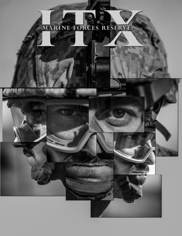 Photo illustration of U.S. Navy Petty Officer 2nd Class Anthony S. Lombardo, a corpsman with 1st Battalion, 25th Marine Regiment, 4th Marine Division, participating in Integrated Training Exercise 5-19 at Marine Corps Air Ground Combat Center Twentynine Palms, Calif., July 25- Aug. 22, 2019. Reserve Marines and Sailors with 1/25 participate in ITX to prepare for their upcoming deployment to the Pacific Region. (U.S. Marine Corps photo illustration by Sgt. Andy O. Martinez)