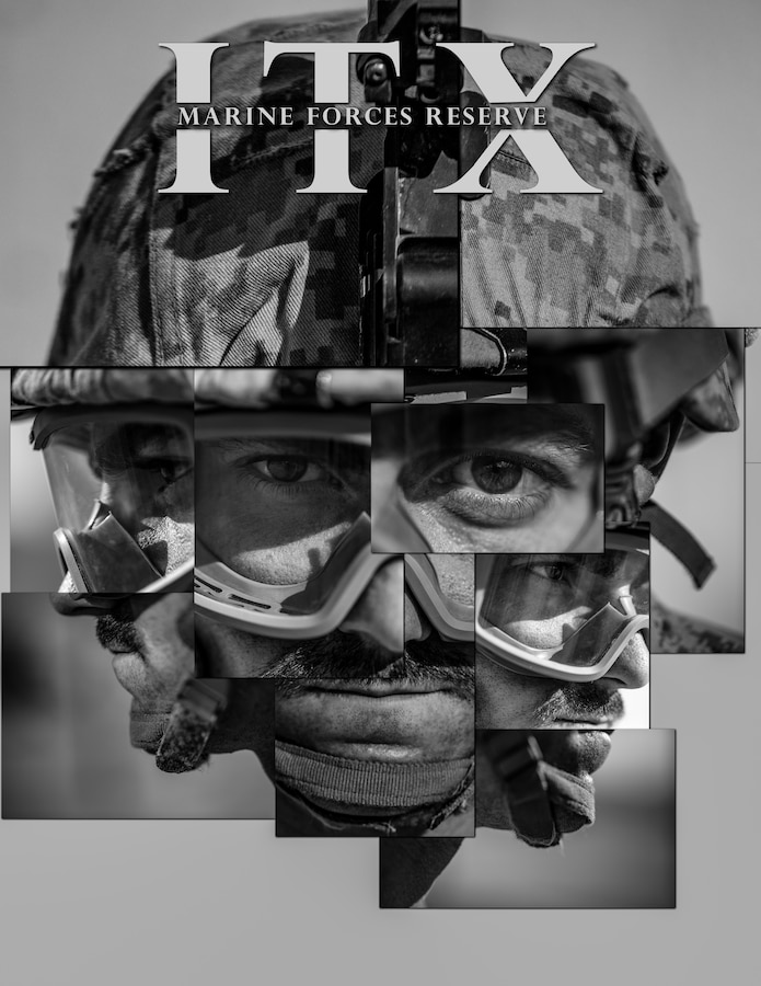 Photo illustration of U.S. Navy Petty Officer 2nd Class Anthony S. Lombardo, a corpsman with 1st Battalion, 25th Marine Regiment, 4th Marine Division, participating in Integrated Training Exercise 5-19 at Marine Corps Air Ground Combat Center Twentynine Palms, Calif., July 25- Aug. 22, 2019. Reserve Marines and Sailors with 1/25 participate in ITX to prepare for their upcoming deployment to the Pacific Region. (U.S. Marine Corps photo illustration by Sgt. Andy O. Martinez)