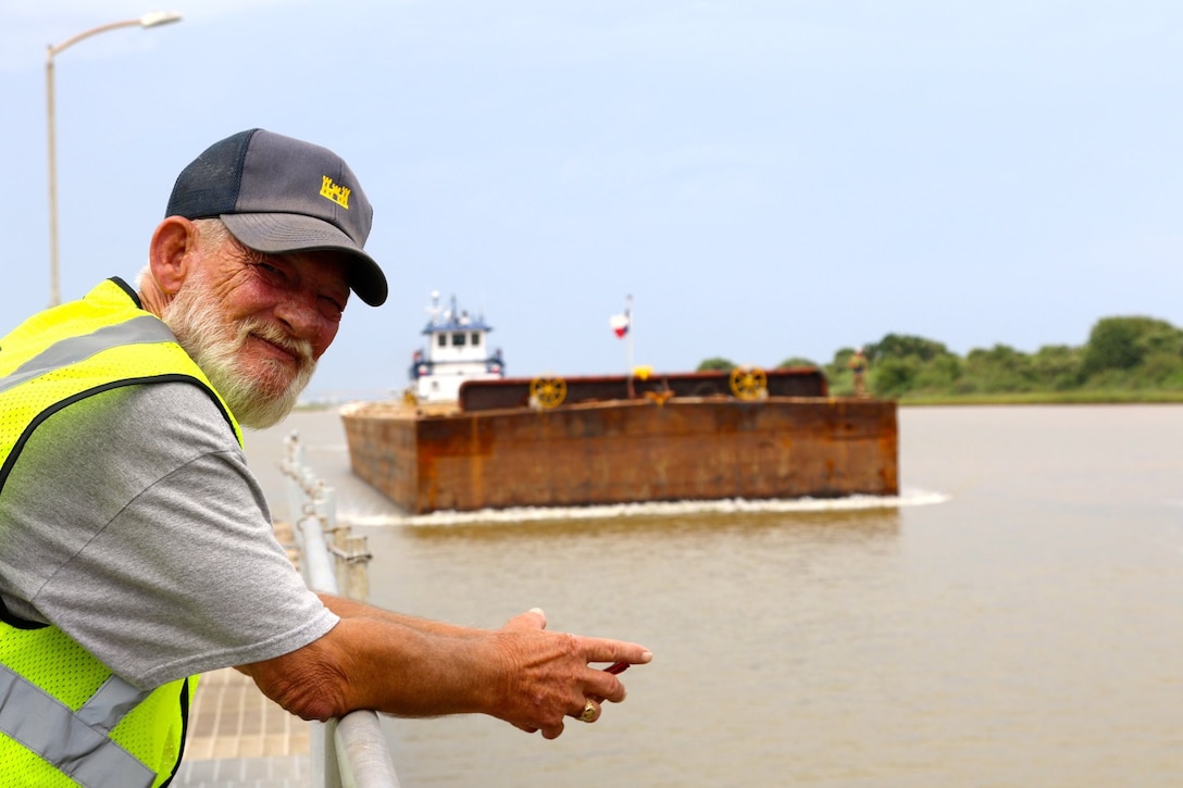 Jonathan Parker, Brazos River lock and dam operator with USACE Galveston District, facilitates an average of 50 passes a day through the floodgates.