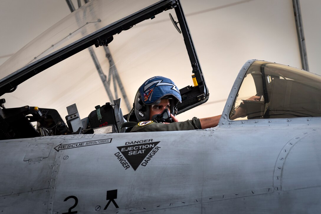 Maj. Adam Peterson, 74th Fighter Squadron (FS) A-10C Thunderbolt II pilot, prepares to depart for Jaded Thunder, Aug. 2, 2019, at Moody Air Force Base, Ga. Jaded Thunder is a joint services exercise to complete training requirements and prepare for future deployments. It includes joint forces integration by members of U.S. Air Force, Marine Corps, Navy and Army units, as well as representatives of the U.S. Special Operations Command. (U.S. Air Force photo by Airman 1st Class Hayden Legg)