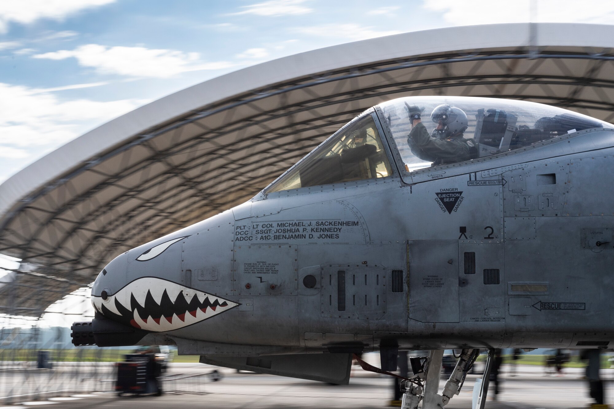 An A-10C Thunderbolt II leaves for Jaded Thunder, Aug. 2, 2019, at Moody Air Force Base, Ga. Jaded Thunder is a joint services exercise to complete training requirements and prepare for future deployments. It includes joint forces integration by members of U.S. Air Force, Marine Corps, Navy and Army units, as well as representatives of the U.S. Special Operations Command. (U.S. Air Force photo by Airman 1st Class Hayden Legg)