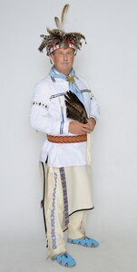 Edward Blauvelt poses in his American Indian regalia for a photo at the 502nd Air Base Wing public affairs office. Blauvelt was recently presented the 2019 Society of American Indians Government Employees Meritorious Service Award.