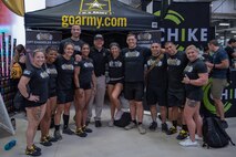 Members of the U.S. Army Warrior Fitness Team attended the 2019 CrossFit Games to support their teammates, Capt. Chandler Smith and Lt. Col. Anthony Kurz, participating in the event. During their visit, the team engaged with the fitness community to share the Army's story. In the photo, from left to right: Capt. Deanna Clegg, Capt. Kaci Clark, Capt. Allison Brager, First Sgt. Glenn Grabs, Capt. Ashley Shepard, Command Sgt. Major. Jan Vermeulen, Capt. Rachel Schreiber, Staff Sgt. Neil French, Spc. Jacob Pfaff, Sgt. 1st Class Carlos Zayas, Staff Sgt. Gabriele Burgholzer. (Photo Credit: Devon L. Suits)