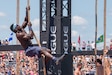 Capt. Chandler Smith, a member of the U.S. Warrior Fitness Team, competes in the men's individual competition at the 2019 CrossFit Games in Madison, Wis., Aug. 1, 2019. During the first workout of the day, Smith placed second overall and moved on to the next round of the competition. (Photo Credit: Devon L. Suits )
