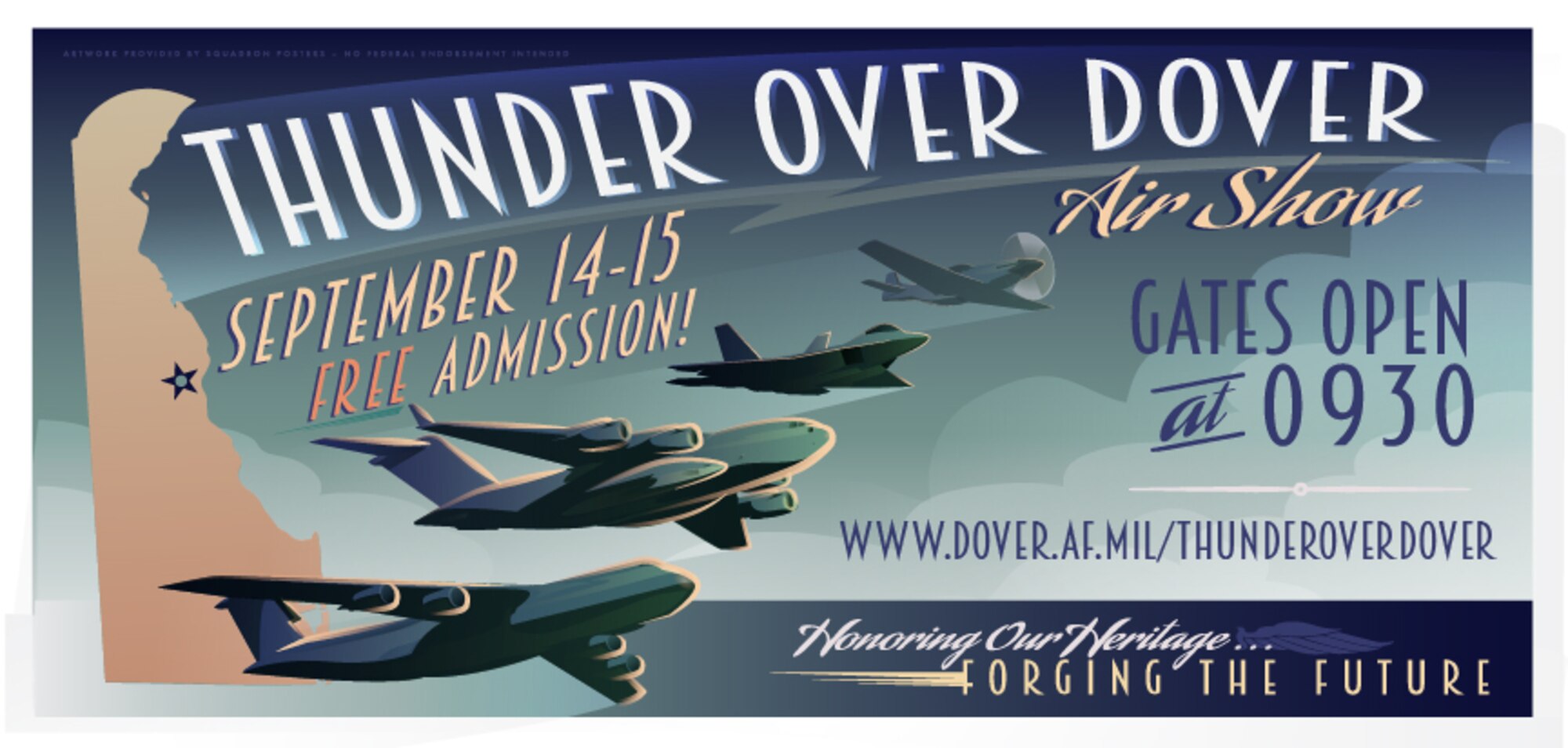 Team Dover is working diligently in anticipation of the 2019 Thunder Over Dover air show, which will be open to the public from September 14-15, 2019, at Dover Air Force Base, Del. Thunder Over Dover’s theme will be “Honoring Our Heritage, Forging the Future.” (Courtesy Graphic)