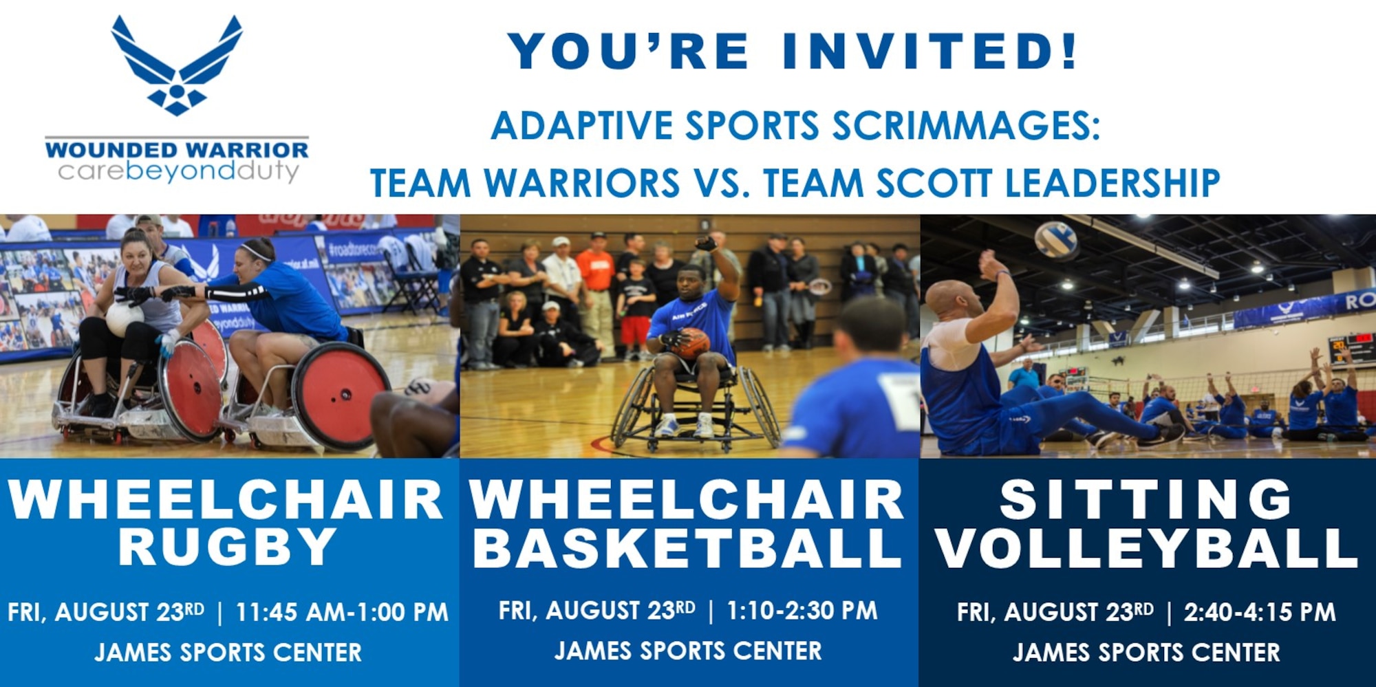 Poster invite for the adaptive sports scrimmages.