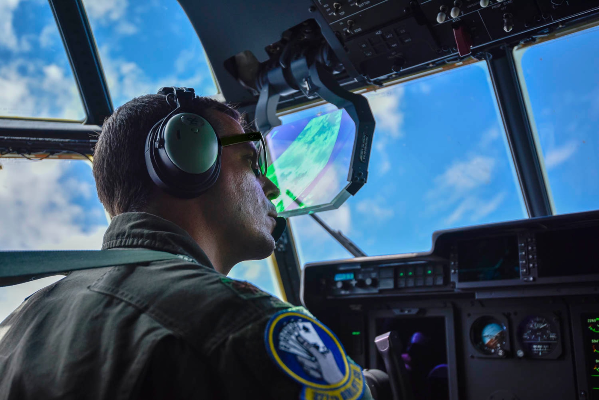 Maj. Seth Lake, 327th Airlift Squadron pilot, participates in a training flight to enhance readiness on August 3, 2019, at Little Rock Air Force Base, Ark. The C-130 is a versatile aircraft that can be used for several different missions and the success of the mission depends upon teamwork and Airmen’s resiliency and their ability to overcome adversity. (U.S. Air Force photo by Senior Airman Nathan Byrnes)
