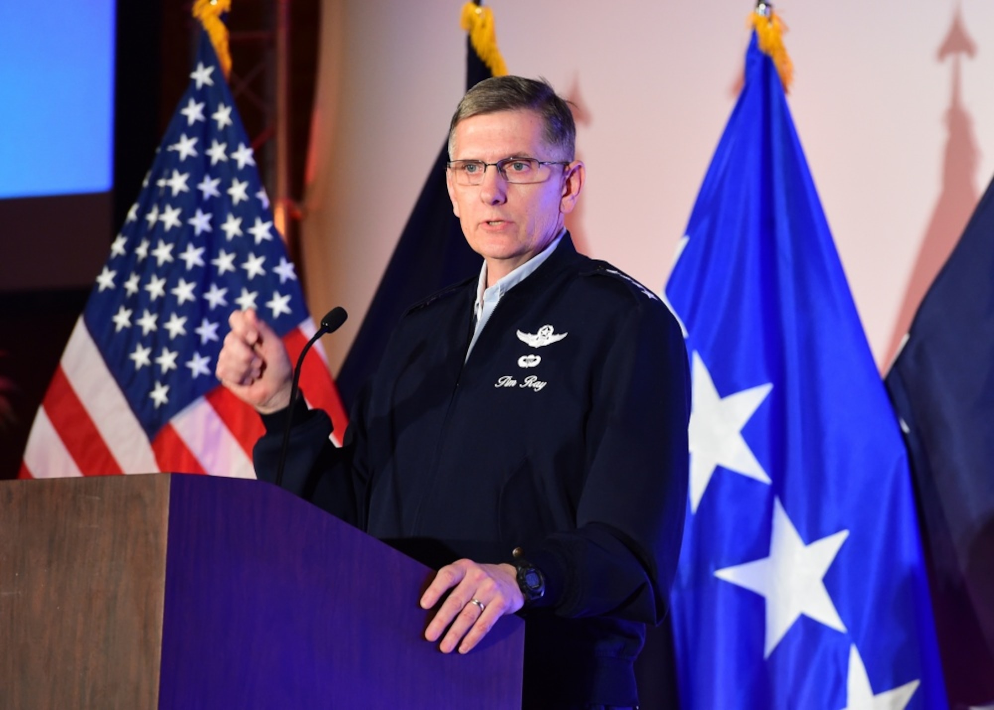 U.S. Air Force Gen. Timothy Ray, commander of Air Force Global Strike Command, provides perspective on deterrence during his keynote address at the 2019 United States Strategic Command Deterrence Symposium at La Vista Conference Center in La Vista, Neb., July 31, 2019. This annual symposium draws academic, government, military and international experts with the goal of creating a forum to explore a broad range of deterrence issues and thinking. (U.S. Navy photo by Mass Communication Specialist 1st Class Julie R. Matyascik)