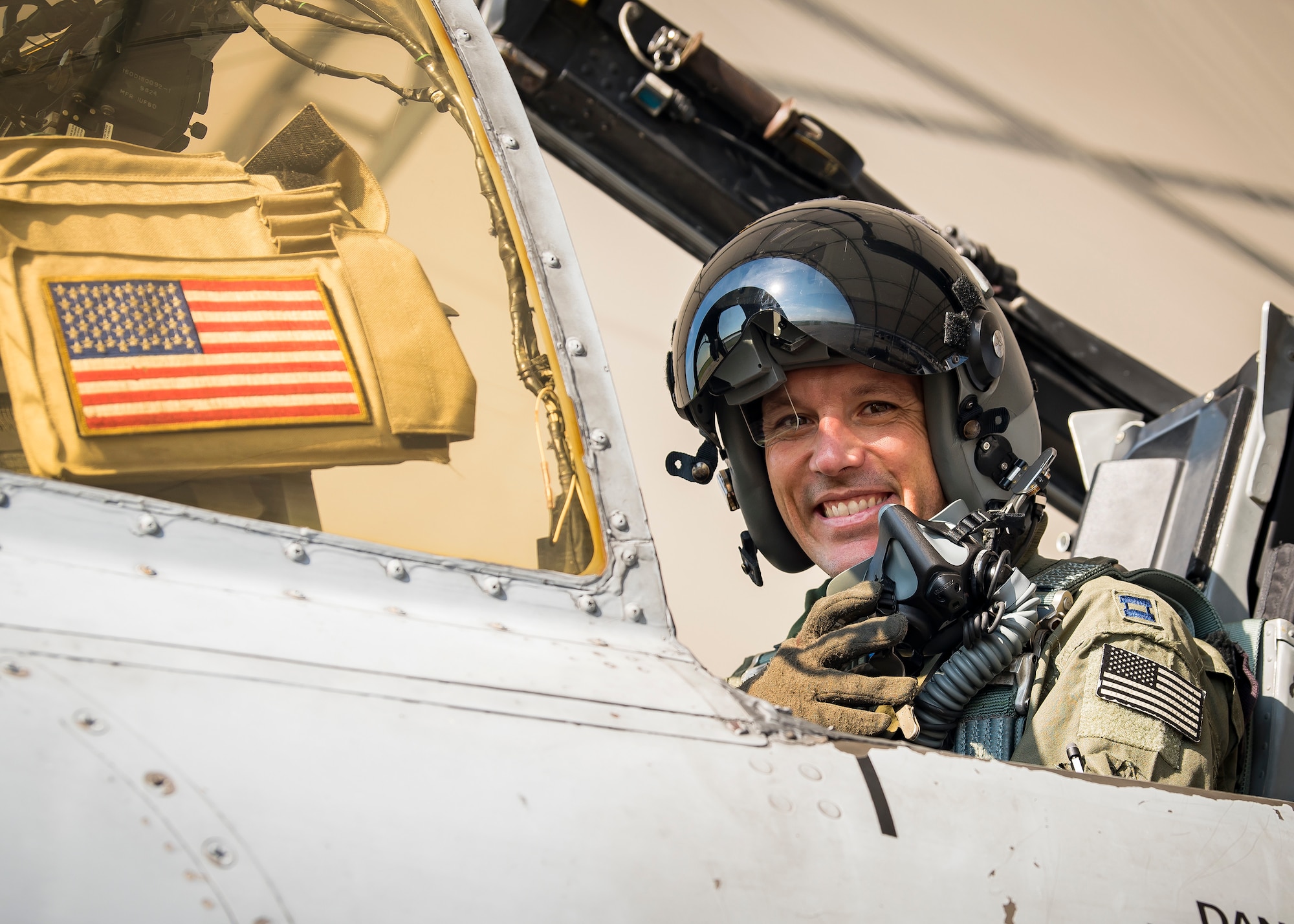 Capt. Robert Poe, 74th Fighter Squadron chief of safety and A-10C Thunderbolt II pilot, poses for a photo, June 28, 2019, at Moody Air Force Base, Ga. Poe is one of the few Airmen who have earned three different aviation badges. During his 15-year career, Poe earned his enlisted aircrew wings as a boom operator for KC-135 Stratotankers, then commissioned as a navigator for the U-28A aircraft and earned his combat systems officer badge. In 2013 he cross-trained to earn his pilot wings and become an A-10 pilot. (U.S. Air Force photo by Airman 1st Class Eugene Oliver)