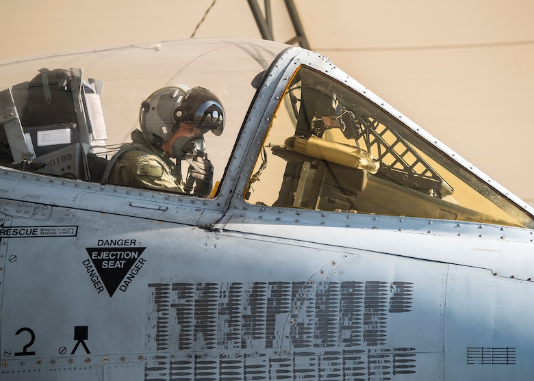 Capt. Robert Poe, 74th Fighter Squadron chief of safety and A-10C Thunderbolt II pilot, sits in the cockpit of an A-10, June 28, 2019, at Moody Air Force Base, Ga. Poe is one of the few Airmen who have earned three different aviation badges. During his 15-year career, Poe earned his enlisted aircrew wings as a boom operator for KC-135 Stratotankers, then commissioned as a navigator for the U-28A aircraft and earned his combat systems officer badge. In 2013 he cross-trained to earn his pilot wings and become an A-10 pilot. (U.S. Air Force photo by Airman 1st Class Eugene Oliver)