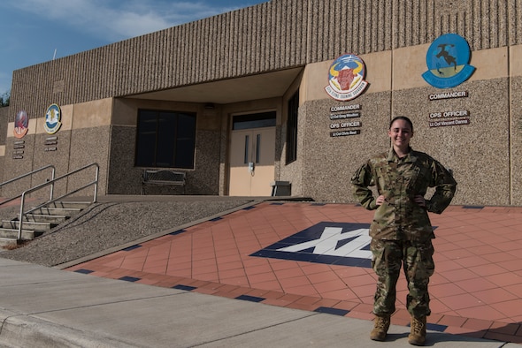 Staff Sgt. Samantha Schienost, 47th Operations Support Squadron Host Aviation Resource Management NCO in charge,  was awarded the “XLer” of the week, July 31, 2019 at Laughlin Air Force Base, Texas, for her ingenuity with innovating processes and taking the time to improve herself through going to college—all while keeping her shop afloat. “It’s great even to be considered and to know my command shows the confidence they have in in me to maintain HARM’s day-to-day operations,” Scheinost said. (U.S. Air Force photo by Senior Airman Anne McCready)