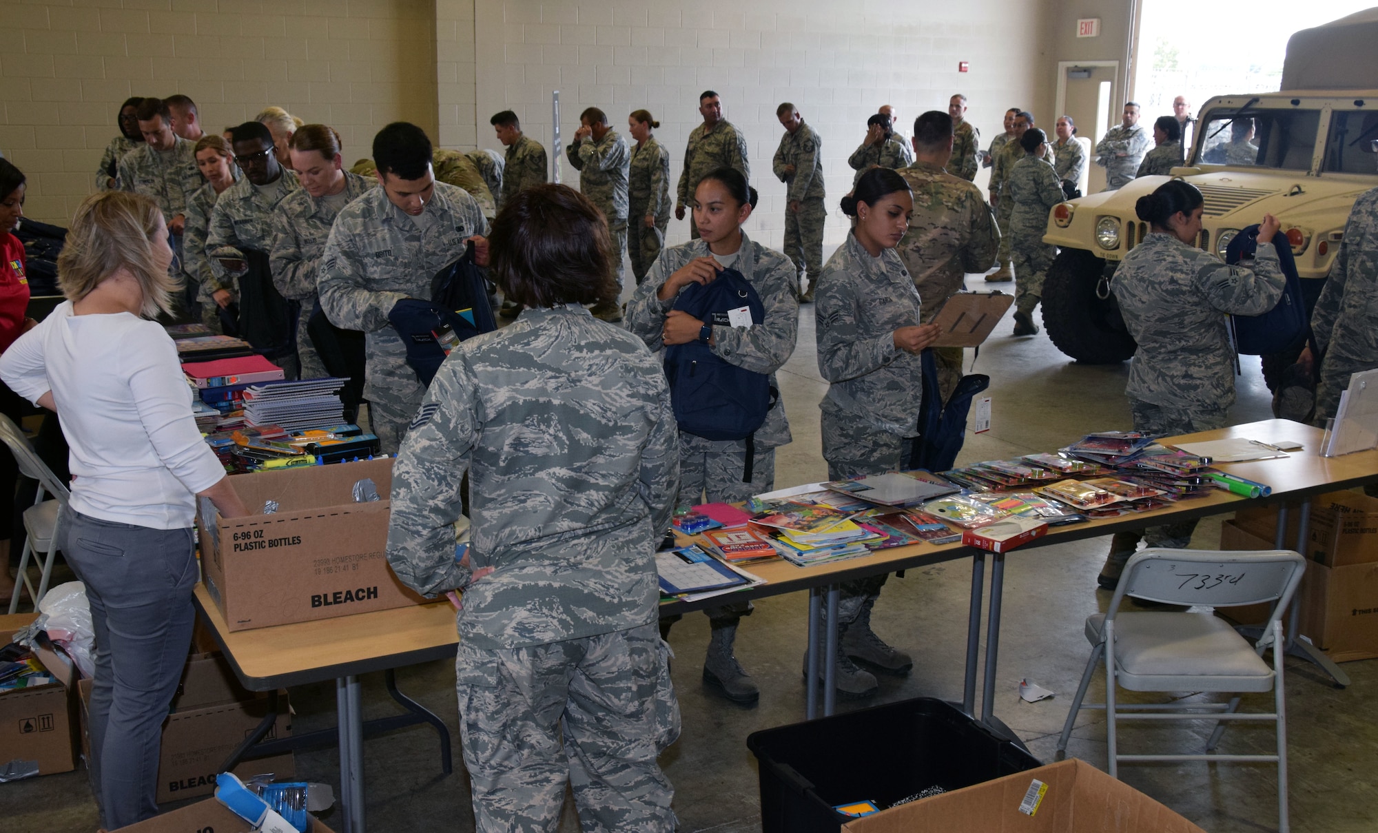 433rd Airlift Wing members pick up school supplies Aug. 4, 2019 at Joint Base San Antonio-Lackland, Texas.