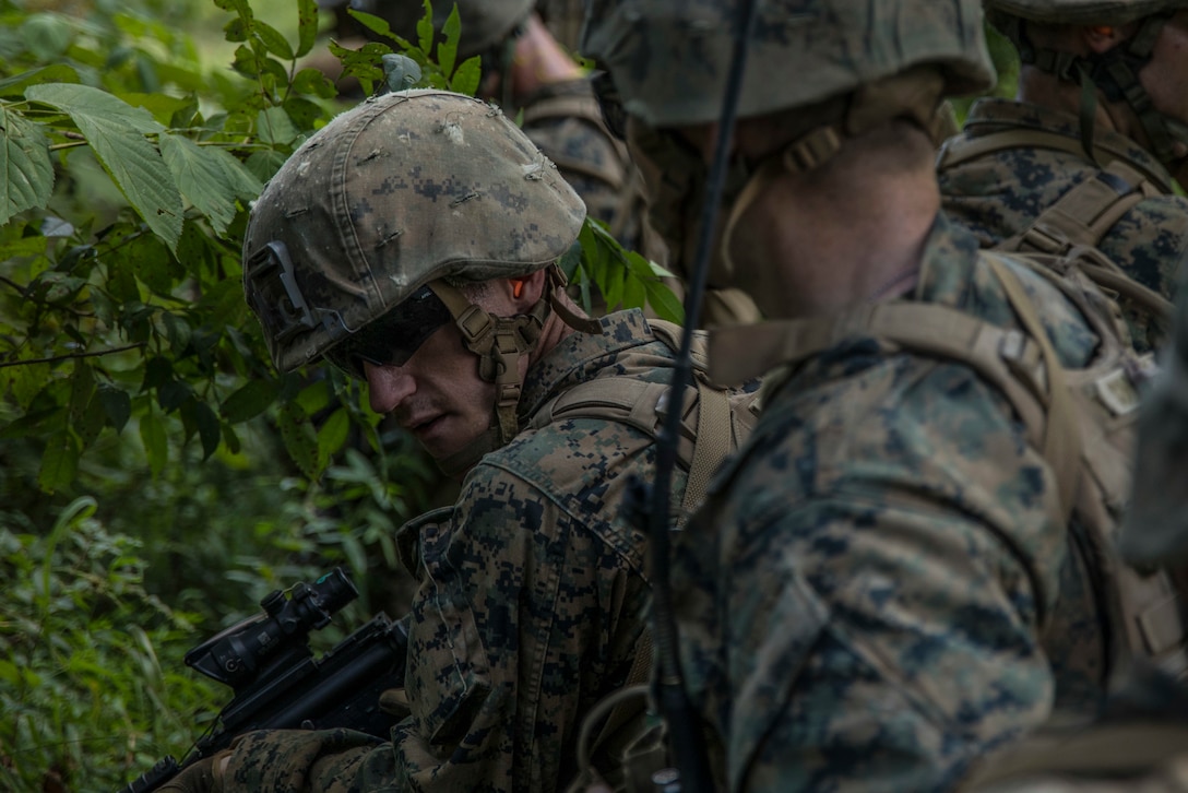 Lima Company patrols stealthily in Fort Knox, Kentucky