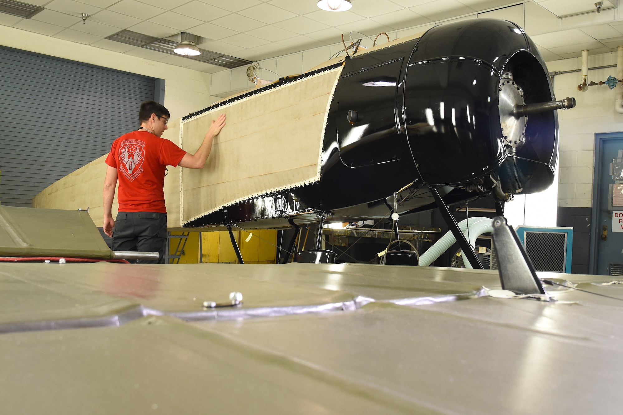 DAYTON, Ohio --The Avro 504K in restoration which was originally built in 1966 by the Royal Canadian Air Force's Aircraft Maintenance & Development Unit. Preserving the Air Force's proud legacy, the Restoration Division restores aircraft and aerospace vehicles to historically accurate and visually striking levels. (U.S. Air Force photo by Ken LaRock)