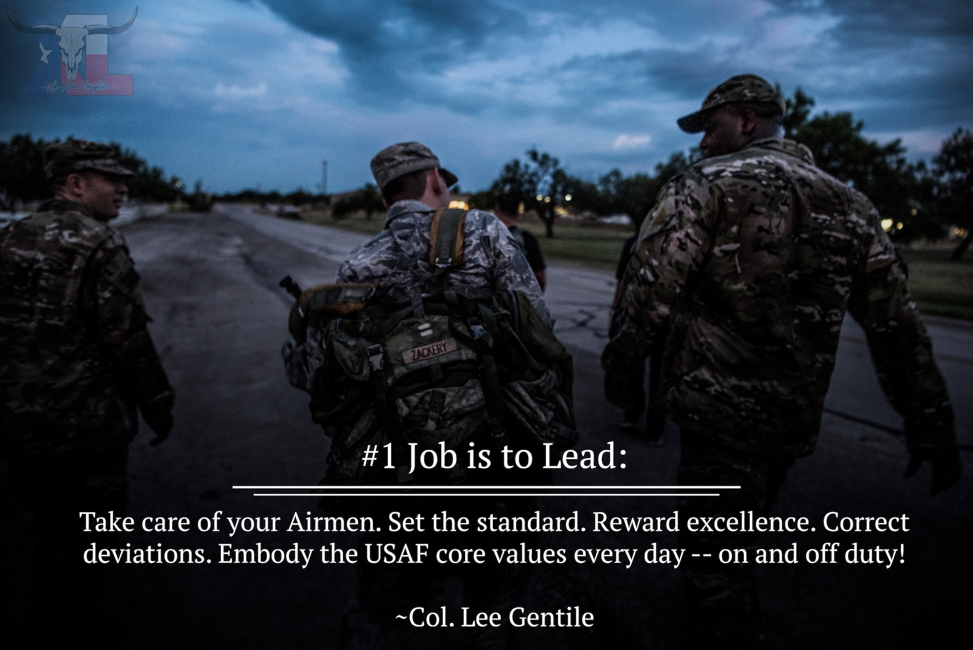 Col. Lee Gentile, 47th Flying Training Wing commander, will share his 12 expectations over the course of the next few months in a series of graphics. This week’s charge is to understand the importance of our job to lead by example and how we can inspire our peers to tackle the mission head-on. (U.S. Air Force graphic by Airman 1st Class Marco A. Gomez)