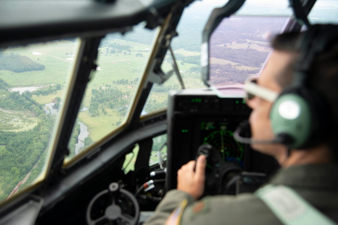 Maj. Seth Lake, 327th Airlift Squadron pilot, and Maj. Maj. Matthew Heisel, 327th Airlift Squadron pilot, participate in a training flight to enhance readiness on August 3, 2019, at Little Rock Air Force Base, Ark. Mobility aircraft, such as the C-130J, deliver critical personnel and cargo and provide airdrop of time-sensitive supplies, food and ammunition on a global scale with a critical part of the airlift capabilities being the efforts of the maintenance personnel who ensure the workhorse of the mobility for, the C-130, is always ready, always there! (U.S. Air Force photo by Senior Airman Chase Cannon)