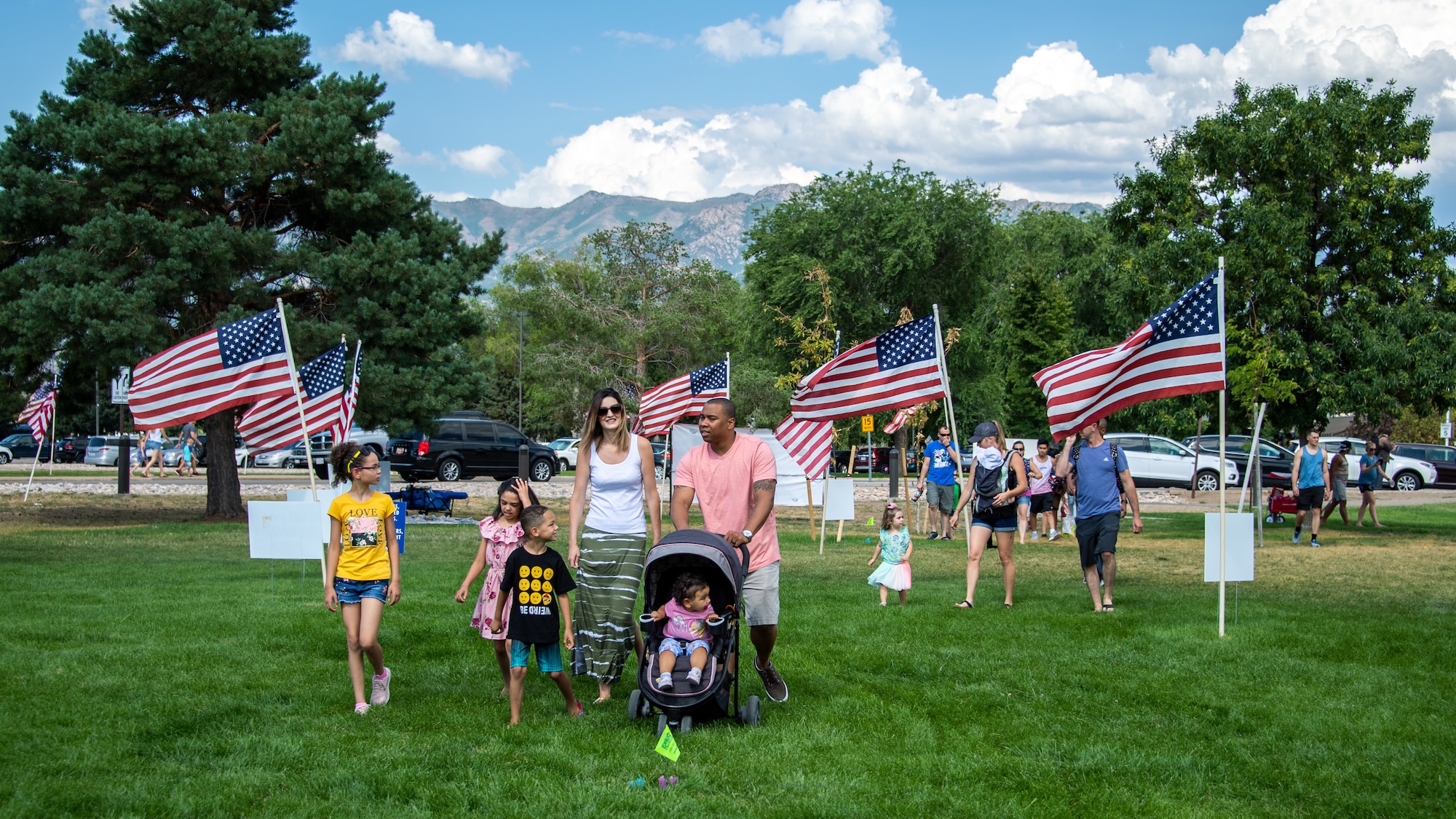 Families gather for the annual Salute Picnic at Hill Air Force Base, Utah, Aug. 2, 2019. This was the 19th year the Top of Utah Military Affairs Committee sponsored the event for Hill's military and family members. The first event was held December 2001 as a welcome home celebration for military deployed following 9/11. (U.S. Air Force photo by R. Nial Bradshaw)