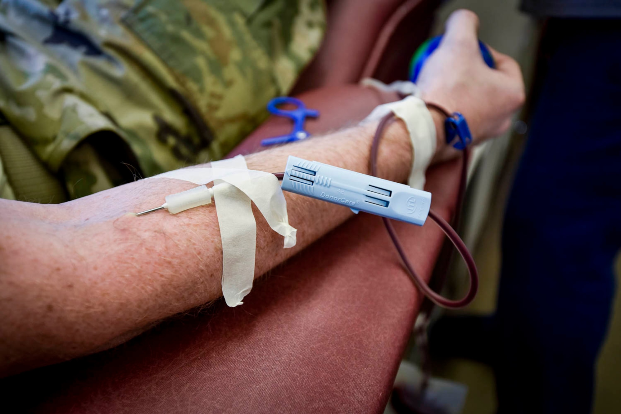An Airman participates in a blood drive conducted by the Arkansas Blood Institute at Little Rock Air Force Base, Arkansas, Aug. 4, 2019. The Arkansas Blood Institute is a non-profit blood center whose volunteer donors provide every drop of blood needed by patients in 40 Arkansas hospitals. The number one reason donors say they give blood is because they “want to help others.” (U.S. Air Force photo by Senior Airman Byrnes)