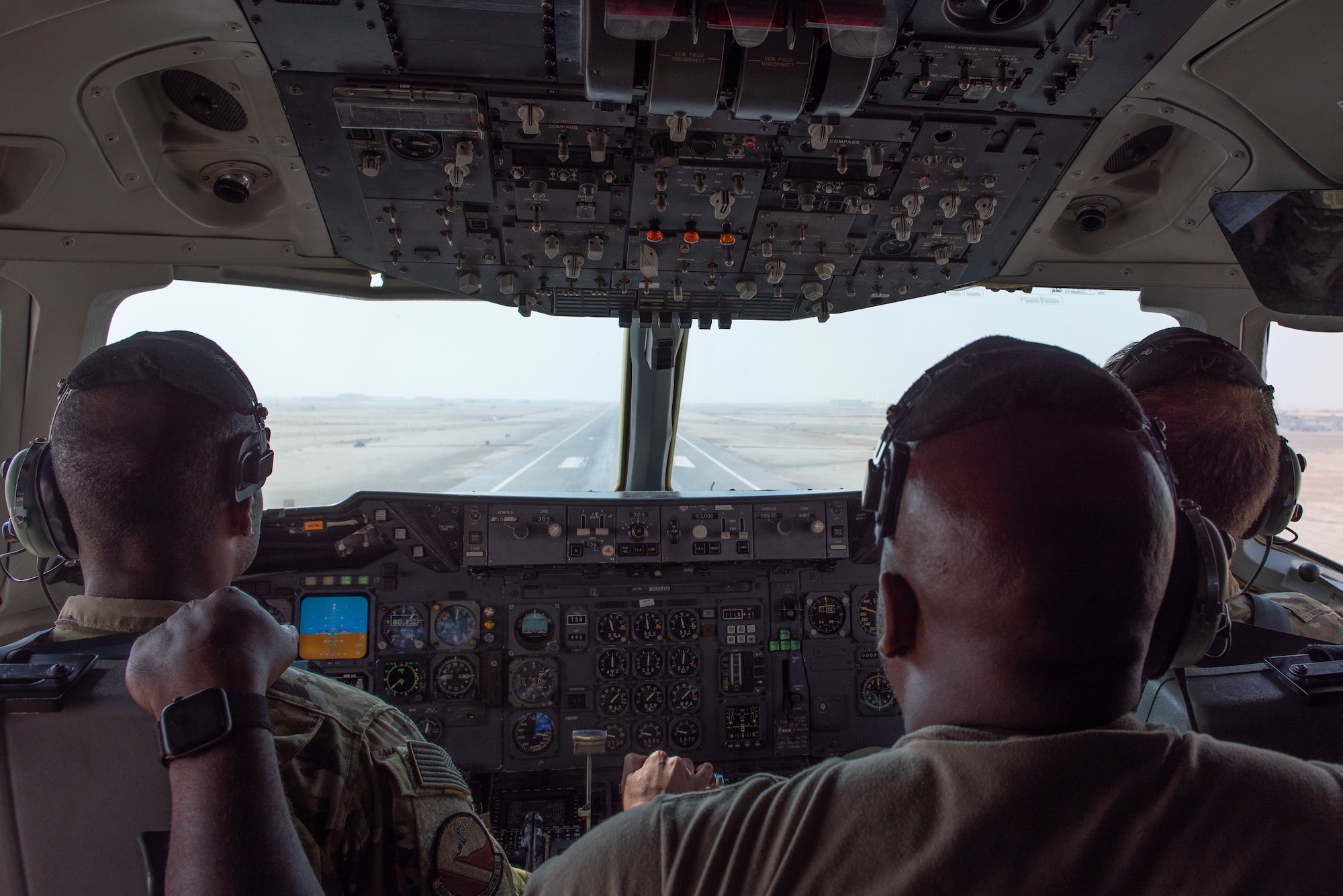 A 908th Expeditionary Air Refueling Squadron KC-10 Extender aircrew returns to Al Dhafra Air Base, United Arab Emirates Aug. 6, 2019. The crew supported F-35A Lightning II’s participating in exercise Agile Lightning as well as refueled another KC-10. (U.S. Air Force photo by Staff Sgt. Chris Thornbury)