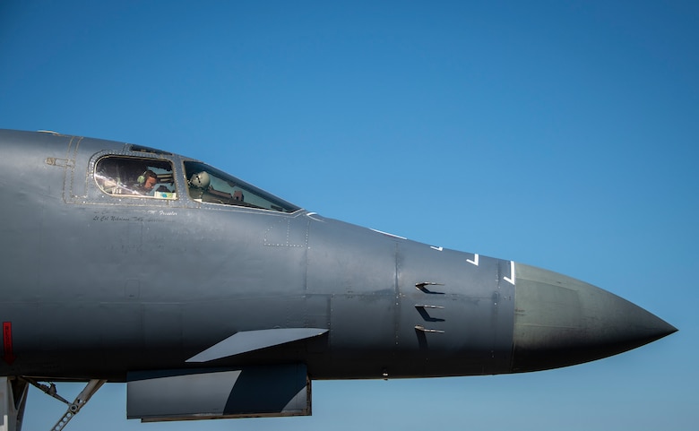 Pilot performs B-1 Lancer preflight checks